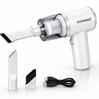 Aspirapolvere Portatile Ricaricabile USB Senza Fili | Mini Aspiratore per Auto, Casa e Ufficio | Beccuccio per Fessure, Spazzola, Filtro Lavabile | Compatto e Leggero