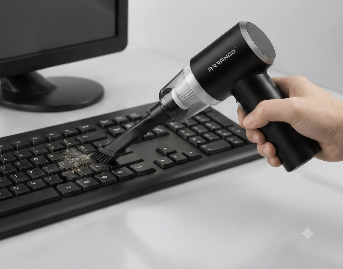 Aspirapolvere Portatile Ricaricabile USB Senza Fili | Mini Aspiratore per Auto, Casa e Ufficio | Beccuccio per Fessure, Spazzola, Filtro Lavabile | Compatto e Leggero