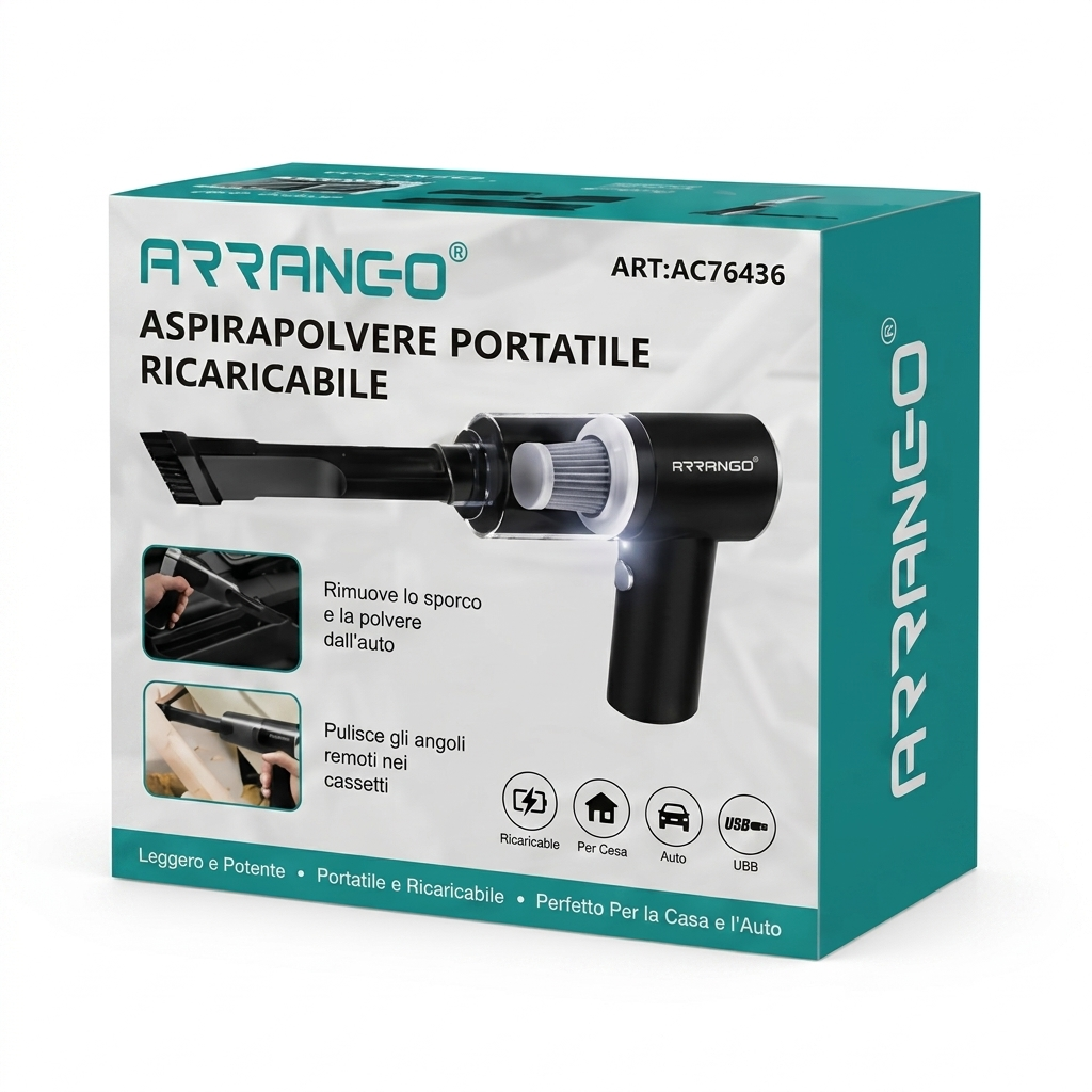 Aspirapolvere Portatile Ricaricabile USB Senza Fili | Mini Aspiratore per Auto, Casa e Ufficio | Beccuccio per Fessure, Spazzola, Filtro Lavabile | Compatto e Leggero
