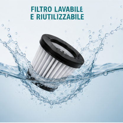 Aspirapolvere Portatile Ricaricabile USB Senza Fili | Mini Aspiratore per Auto, Casa e Ufficio | Beccuccio per Fessure, Spazzola, Filtro Lavabile | Compatto e Leggero